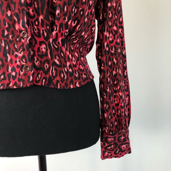 Women’s Zara Red animal print long sleeve cropped blouse size XS - Picture 6 of 13